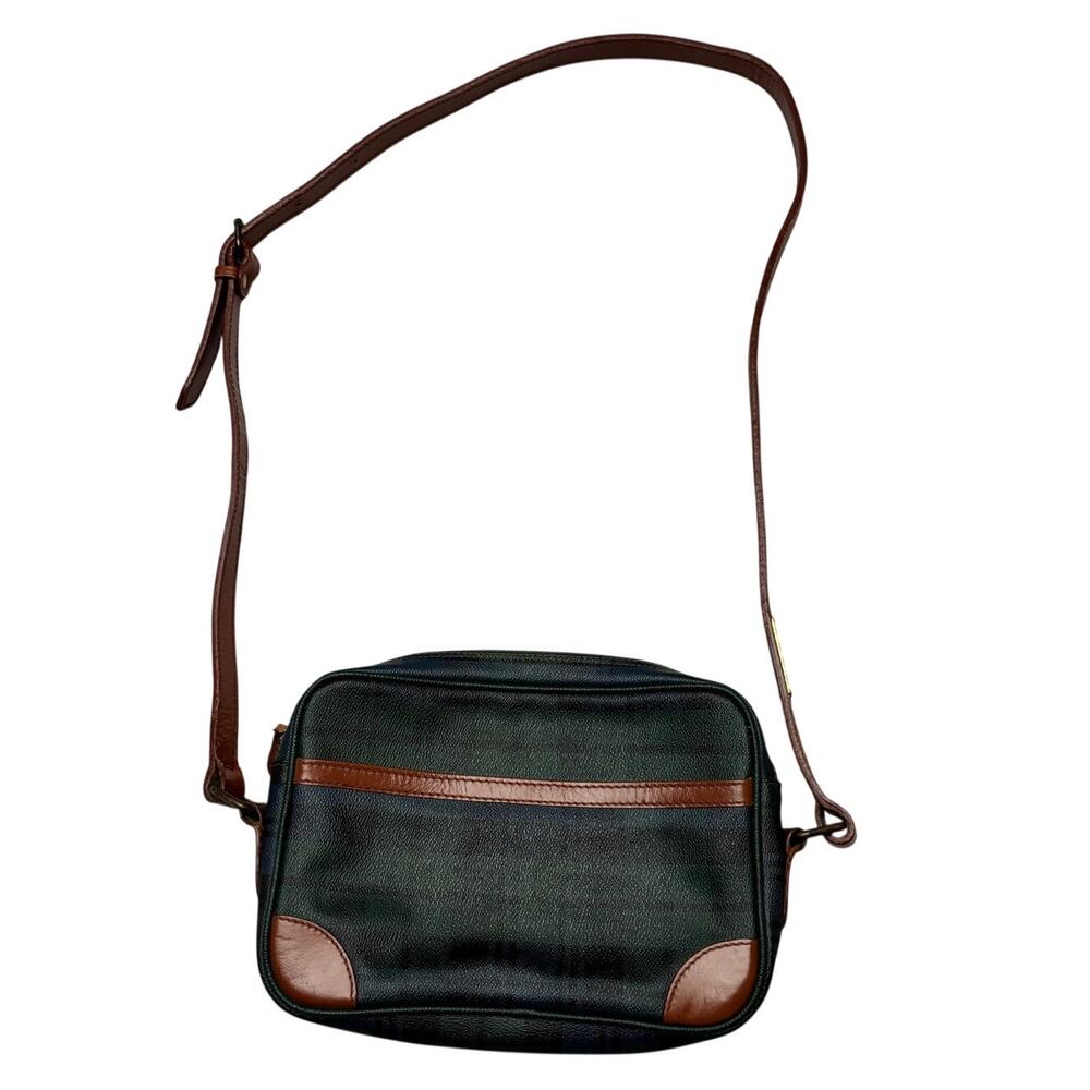 Vintage Polo Ralph Lauren Black Watch Plaid Leather Crossbody Bag Purse